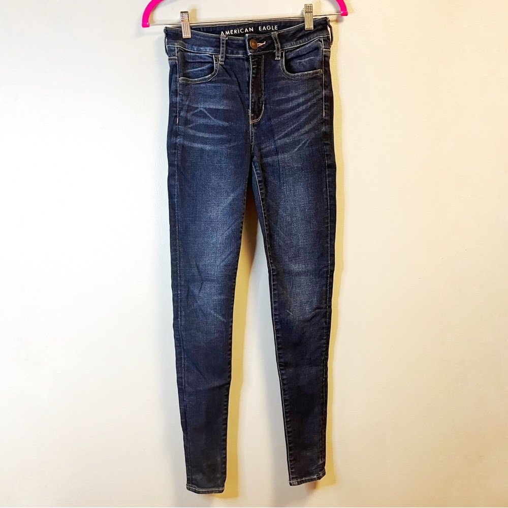 American Eagle Outfitters Hi-Rise Jeggings Dark Wash Sz 2 LONG EUC